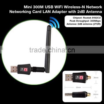 new design Mini 300M USB WiFi Wireless-N Network Networking Card with 2db/5dB Antenna LAN card Adapter