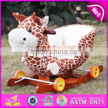 2017 Top fashion toddlers wooden rocking horse with wheels W16D081