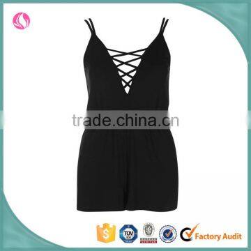 Latest fashion girl lattice front women pant summer shorts sexy playsuit