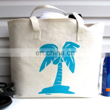 Heavy duty resemble cotton canvas palm tree tote grocery bags with zip