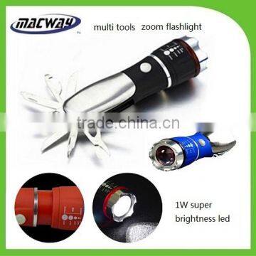 Hunting camping pocket LED torch zoom multi tool knife flashlight