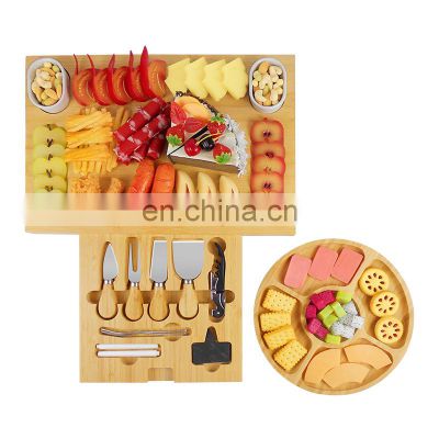 Large High Quality Bamboo Cheese Board Charcuterie Platter Knife Set With Snack Tray