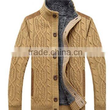 2015 Latest design wool cardigan sweater with fleece lining inside