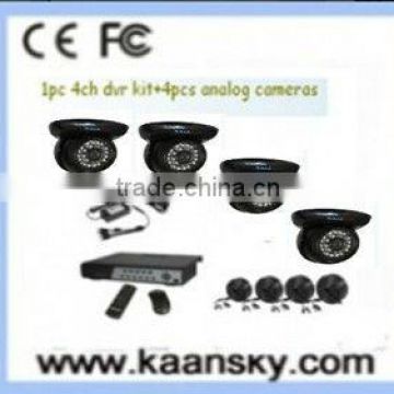 2013 best seller 4 pcs analog cameras and 1 pc 4ch dvr security camera system