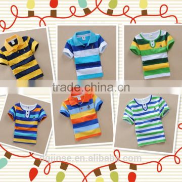 The new fashion children t-shirts cotton wholesale colorful strip boys short sleeve polo t shirt for kids