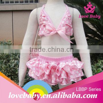 New arrival triangle pink polka dot smocked cute baby swimsuits