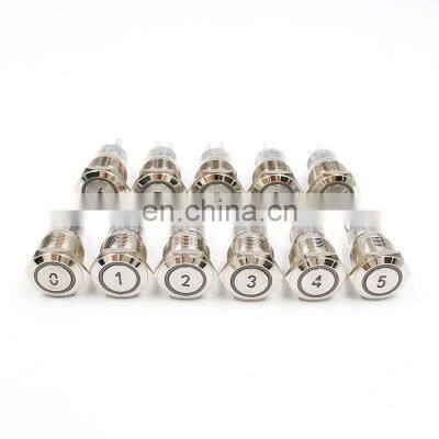 19mm Custom-made latching Momentary Waterproof Metal Push Button Switch Led Number Letter 0 1 2 3 4 5 6 7 8 9 10 Elevator Lift