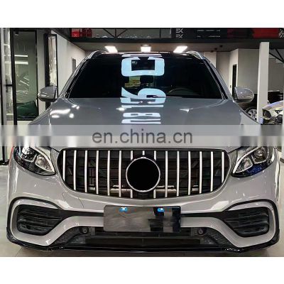 Front bumper assembly with GT grille for Mercedes benz GLC-class X253 15-19 upgrade to GLC63 AMG style body kit with rear bumper