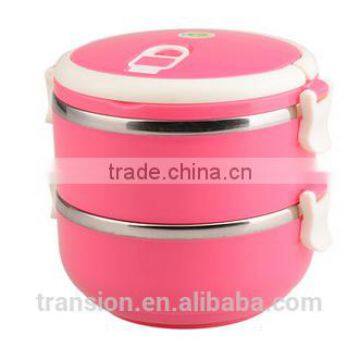 CCLB-S005(2) 2 tier Round lunch box with spoon, stainless steel lunch box with lock,