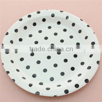 9'' Black Dot Round Paper Dishes for Party Wedding Decorations
