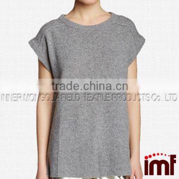 Grey Women Cashmere Sweater,Short Sleeve Cashmere Sweater