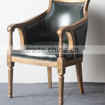 Antique Leisure wooden green oak leather armchair