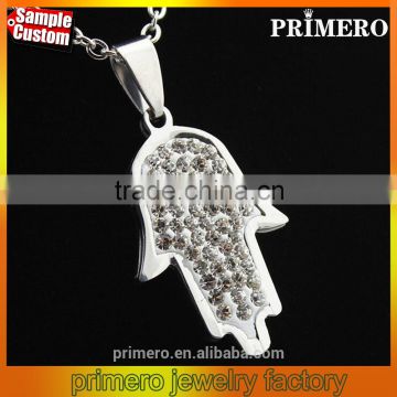 Stainless Steel Crystal Hamsa Fatima Hand Charm Pendant Chain Necklace Lucky Jewellery