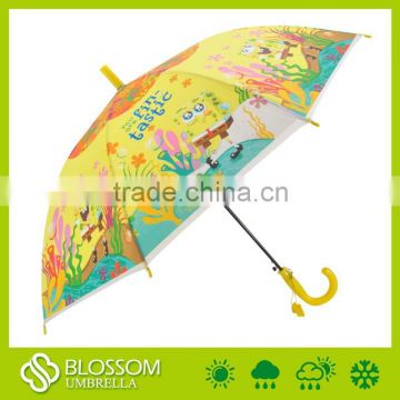 Yellow cheap rain umbrella with curved handle