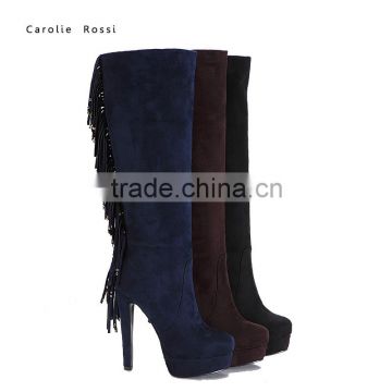 suede Leather women tassel boots high heels women sex horse boots long shoes for girls