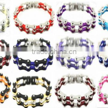 different color plated ladies bike chain bracelets with crystals