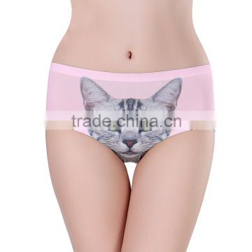 2015 Sexy Seamless 3D Underwear Anti Emptied Women Briefs Cats Print Ice Silk Women Panties Plus Size Triangle Pants
