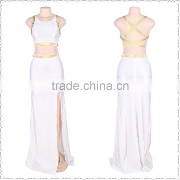 Latest fashion white seperate long style high split wholesale evening dress 2016