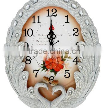 Beautiful polyresin peacock design quartz wall clock for home decoration