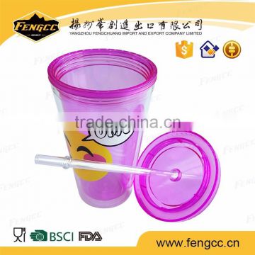 hot sale PS double wall Personalized large plastic cup with straw