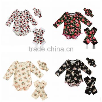 Newborn Cute Baby Girl Spring Clothes Set 100% Cotton Long Sleeve Romper With Headband Legwarmers