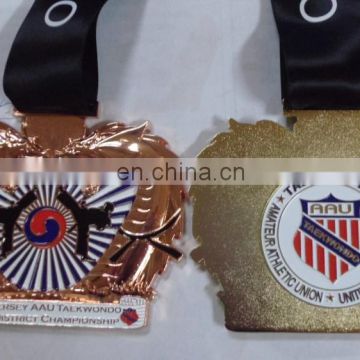 die cast double side judo/karate/taekwondo award medals 3D soft enamel dragon shape with ribbon ,