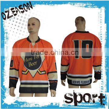 100% polyester high quality orange ice hockey jersey manufacturer