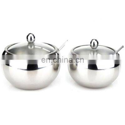 Best selling Stainless Steel Drum Shaped Bowl With Glass Lid And Spoon