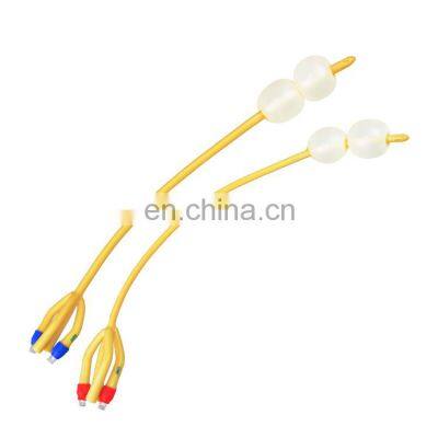 medical silicone latex 4-way double balloon female urethral catheter