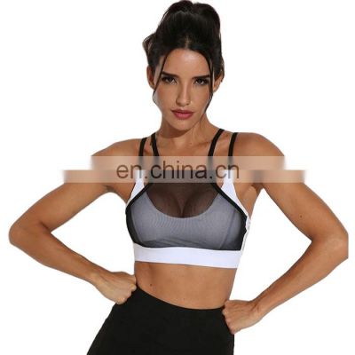 New Design Sexy White Black Hollow Out Mesh Sport Bra Top Women Padded High Impact  Thin Shoulder Strap Sports Bra and lagging