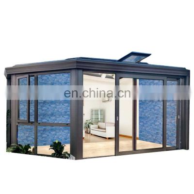 Black Modern Aluminum Alloy Heat Insulation Sun Room Outdoor Custom Tempered Glass Winter Sunroom