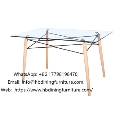 Rectangular glass wooden dining table