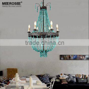 Suspension Light Fixture Rustic Hanging Lamp Blue Beads Chandelier MD82072