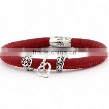 2016 Fashion endless bracelet red single leather bracelet with silver endless charms