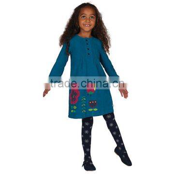 (CD909#)2-10Y OEM Baby Girls Spring Corduroy Dress Casual Solid New Style Kids Full Sleeve O-Neck Dress With Flower Applique