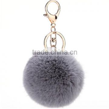Hot Sale Lovely Rabbit Fur Ball Pompom Bag Pendant Fur Keychain, used for Cell phone and Car keyring