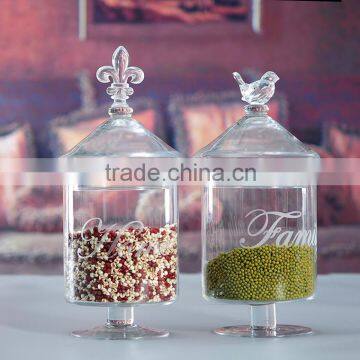 Elegant home glass storage jars with glass lid