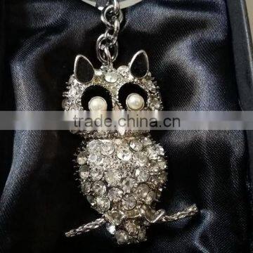 wholesale jewelled night owl design metal alloy key chain