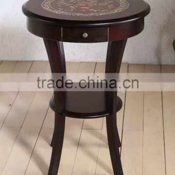wooden round table with flower sticker