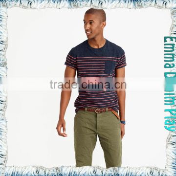 Man's Fashion Striped Design Chest Pocket O-Neck T Shirts