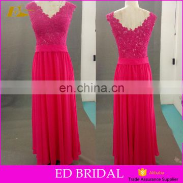 Real Picture V Neckline Sleeveless Corset Hot Pink Chiffon Long Bridesmaid Dresses For Wedding