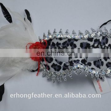 white masquerade party mask with cock feather