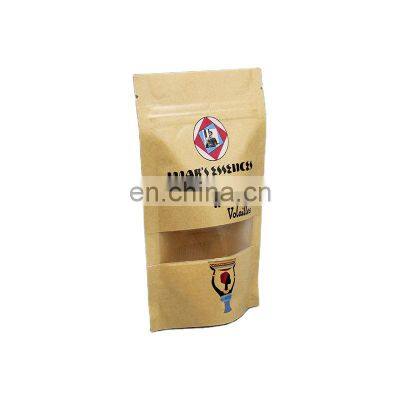 Factory wholesale snack food packaging doypack stand up pouch with clear window and zip lock kraft paper bag