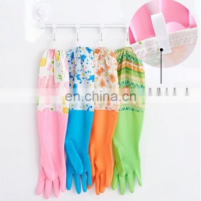 China Factory Kitchen Dish Reusable Waterproof Flocked Lined Latex Rubber Household Gloves For Housekeeping Cleaning