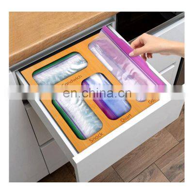 Kitchen Storage Bag Organizer Holders For Drawer Bamboo Dispenser Fiber Food Sandwich Ziplock Bag Home Storage & Organization