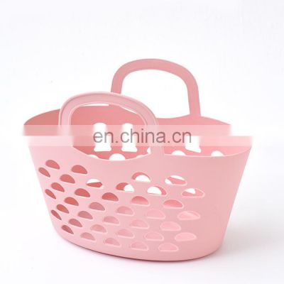 Pink bath basket Soft plastic wash storage Multi-Purpose Bath Basket with two handles