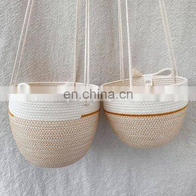 Hot Sale Handmade rope hanging baskets unbleached cotton rope & organic cotton thread Vietnam Supplier