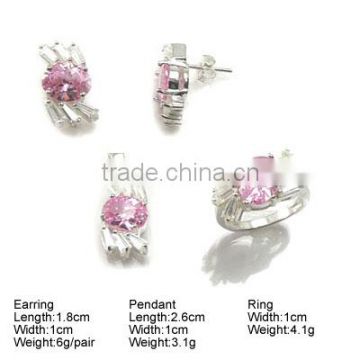 K358S 925 Silver Earring and Pendant ring Jewelry Set Red Stone Silver Jewelry Set