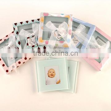 Wholesale square glass photo frame coaster for baby shower