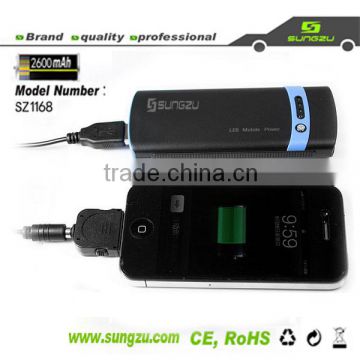 2600mAh Sungzu factory mobile Power Bank with LED lamps